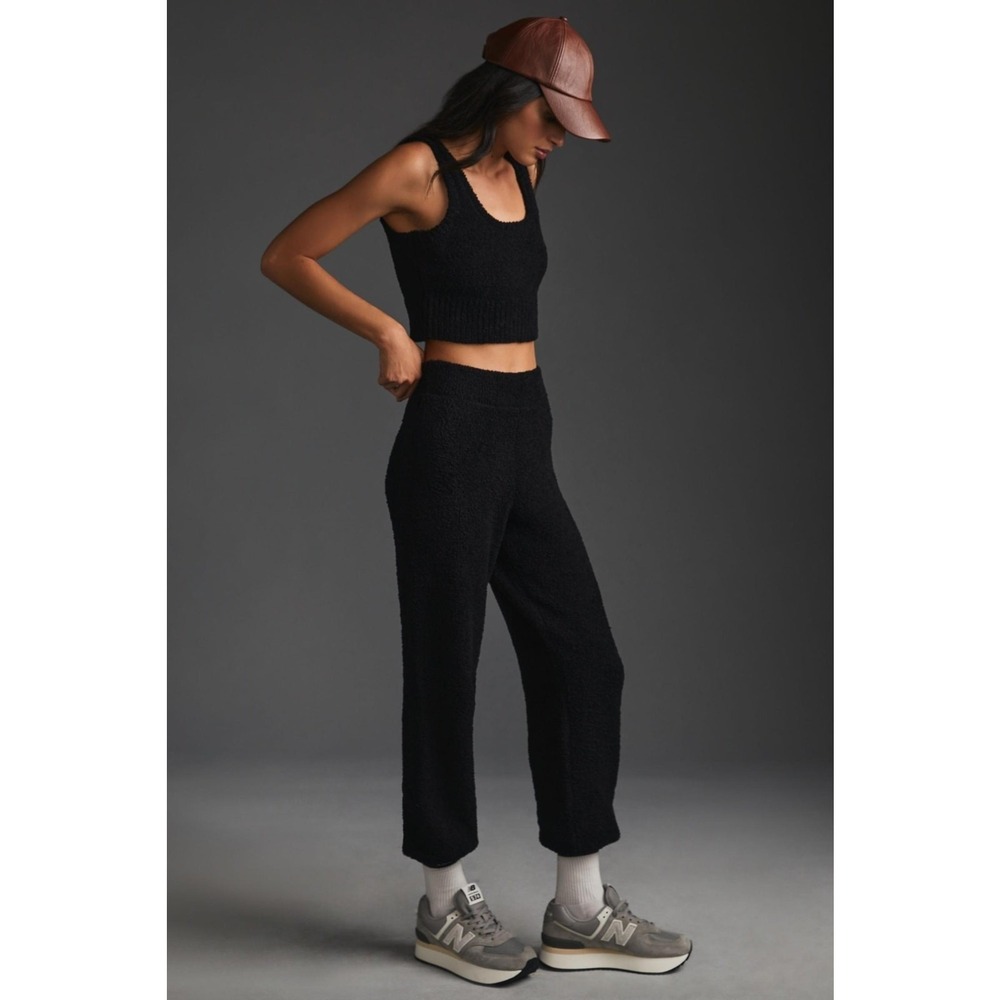 Daily Practice Anthropologie Snuggle Set Pants Fuzzy Joggers Black‎ Sweatpants